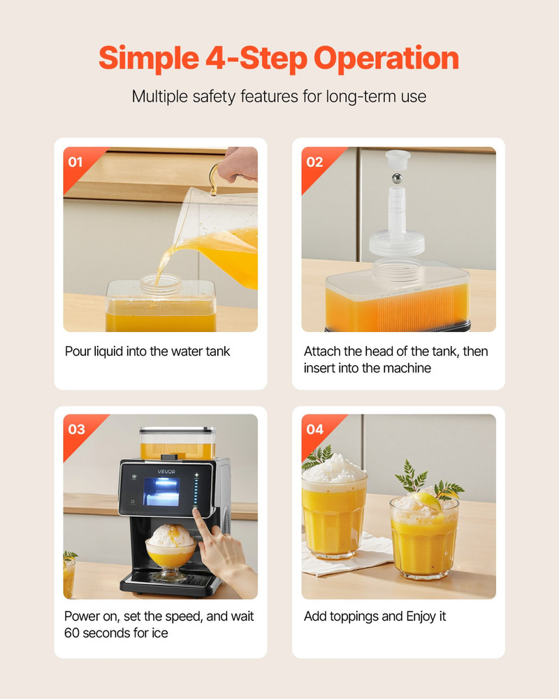 Snowflake Ice Machine 44LB/24H Electric Snow Cone Maker for Home