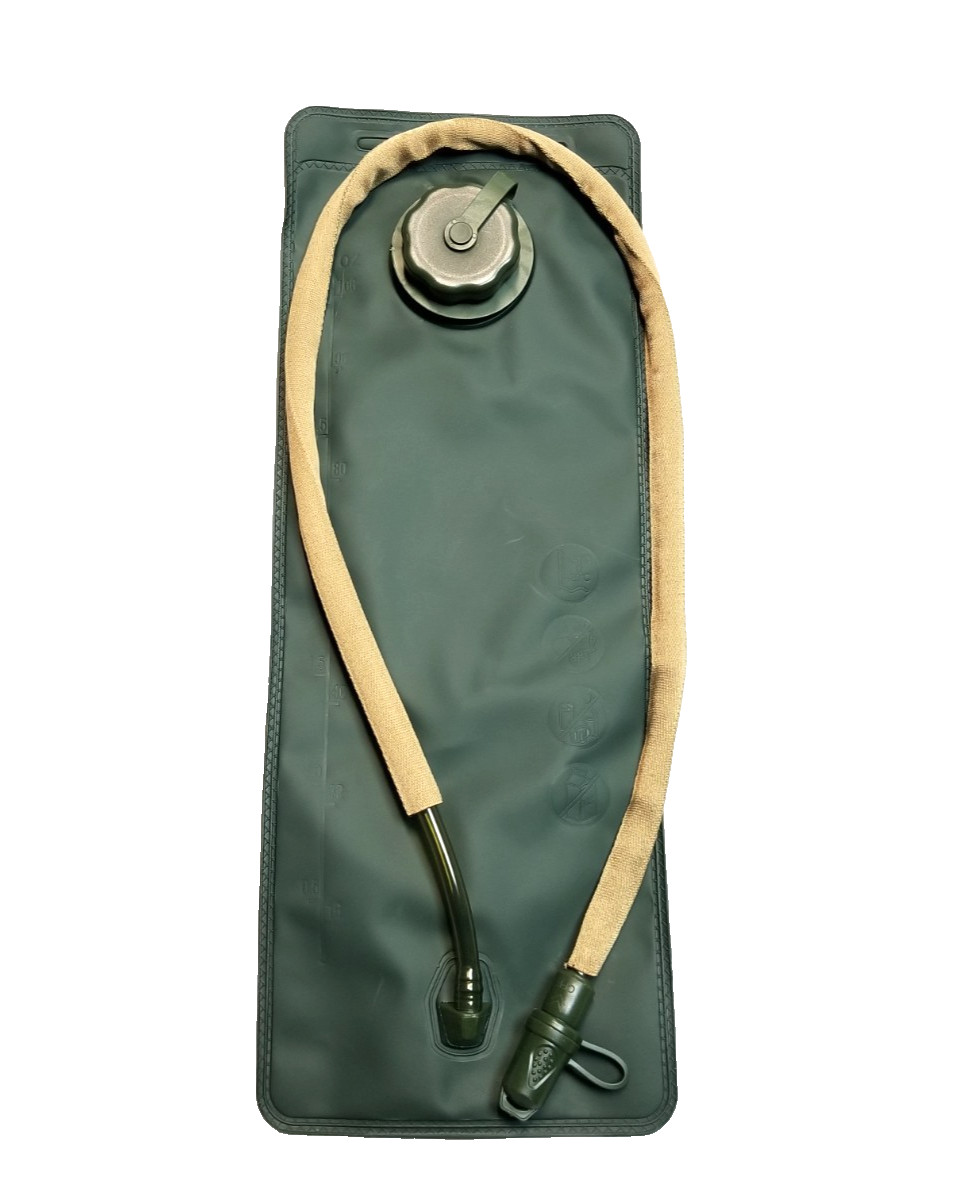 3L 106 oz Hydration Bladder w Tube & Bite Valve Green / Coyote 18"L x 6.75"W NIB