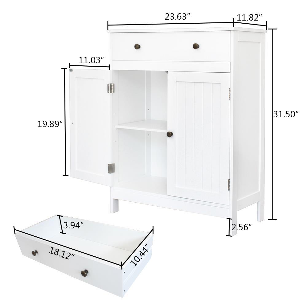White Wooden Bathroom Floor Cabinet Storage Cupboard W/ Shelves for Home Kitchen