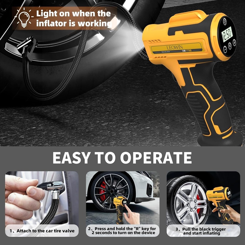 Compact Handheld Air Compressor with Auto Shut-off & Flashlight – Essential Gear