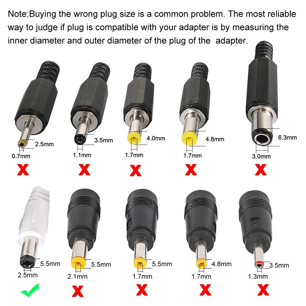 5pack 5.5x2.5mm DC Power Jack Plug Adapter for LED Strip CCTV Camera Cable Wire