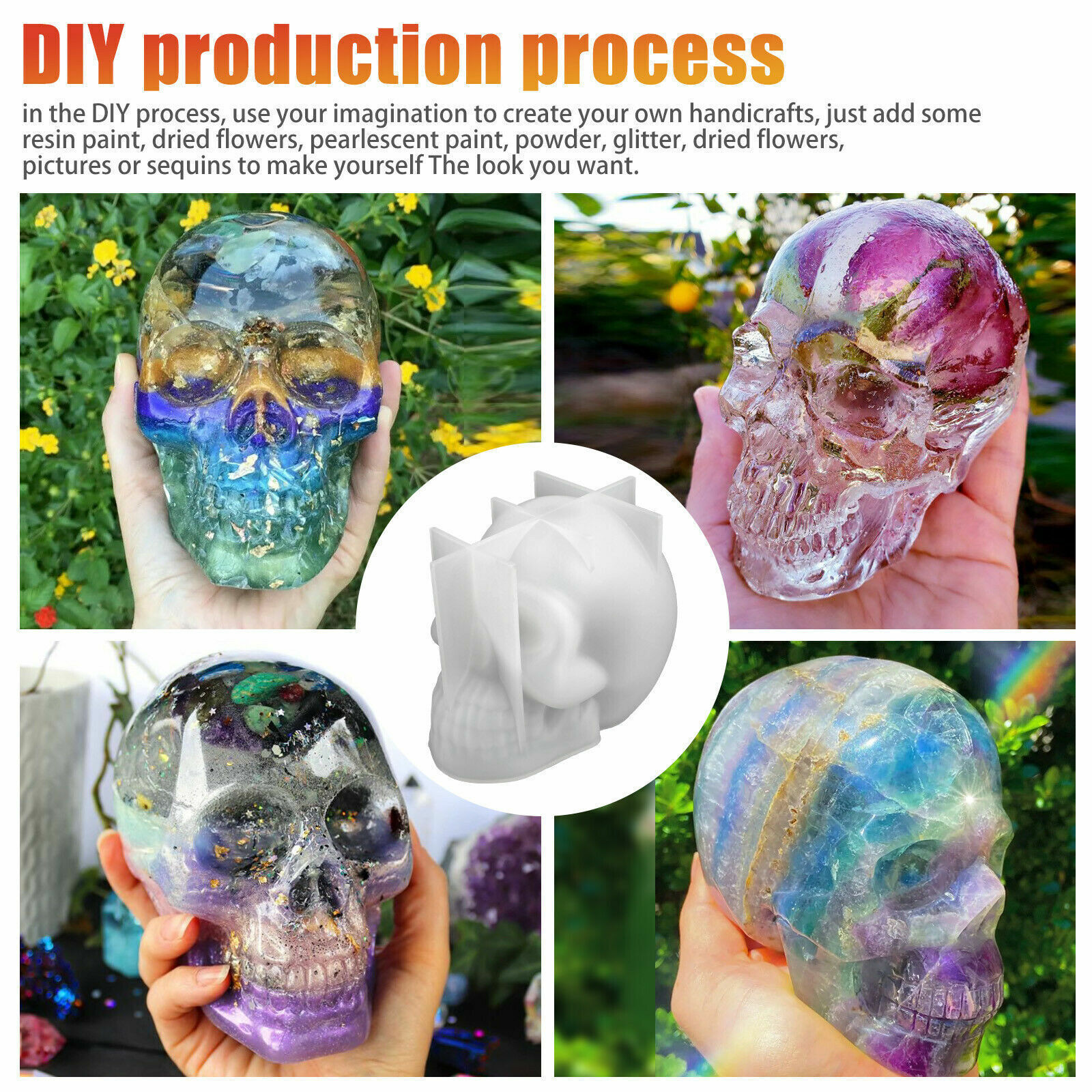 DIY 3D Silicone Resin Casting Mold Skull Head Halloween Mould Tool Epoxy Craft