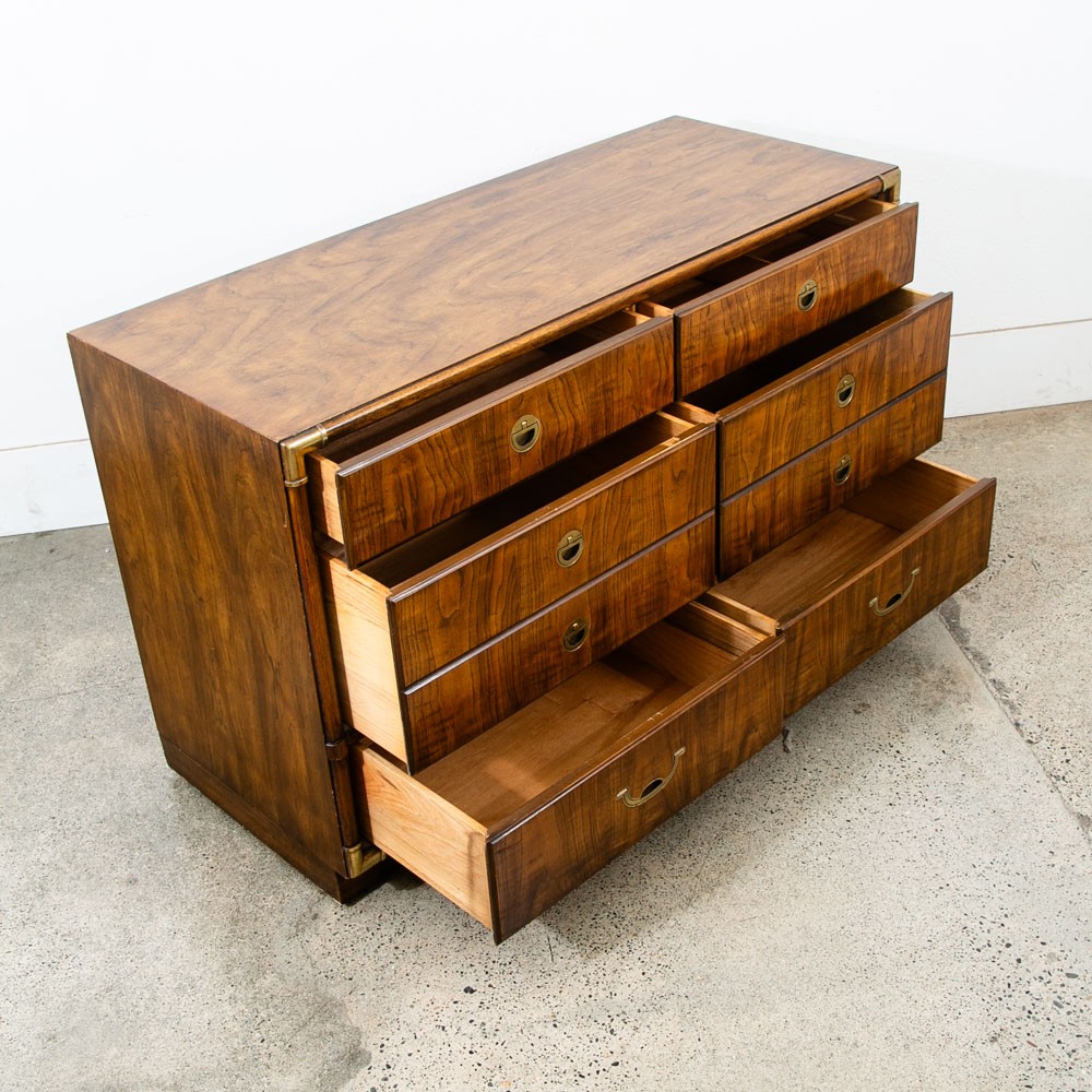 Mid Century Modern Credenza Dresser Drexel 6 Drawer Brass Handles Accolade Mcm