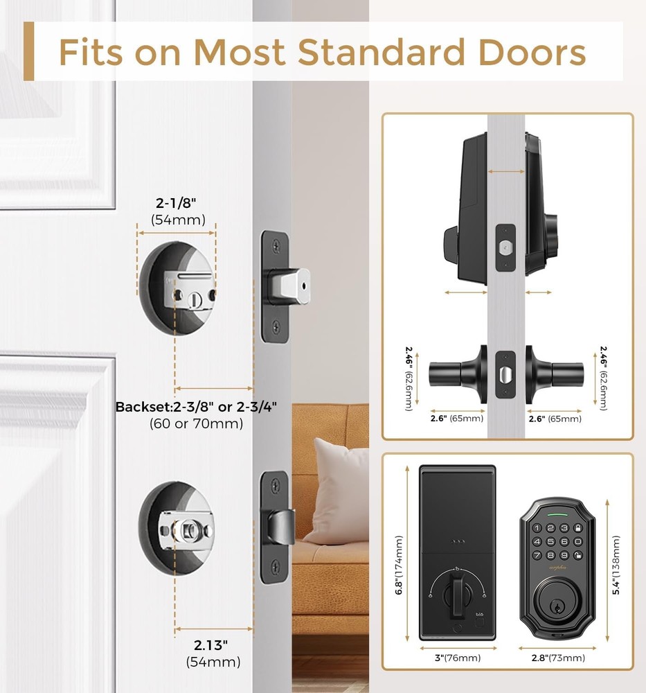 Arpha D180H Keypad Door Lock Handle Smart Bluetooth App Remote Black Matte