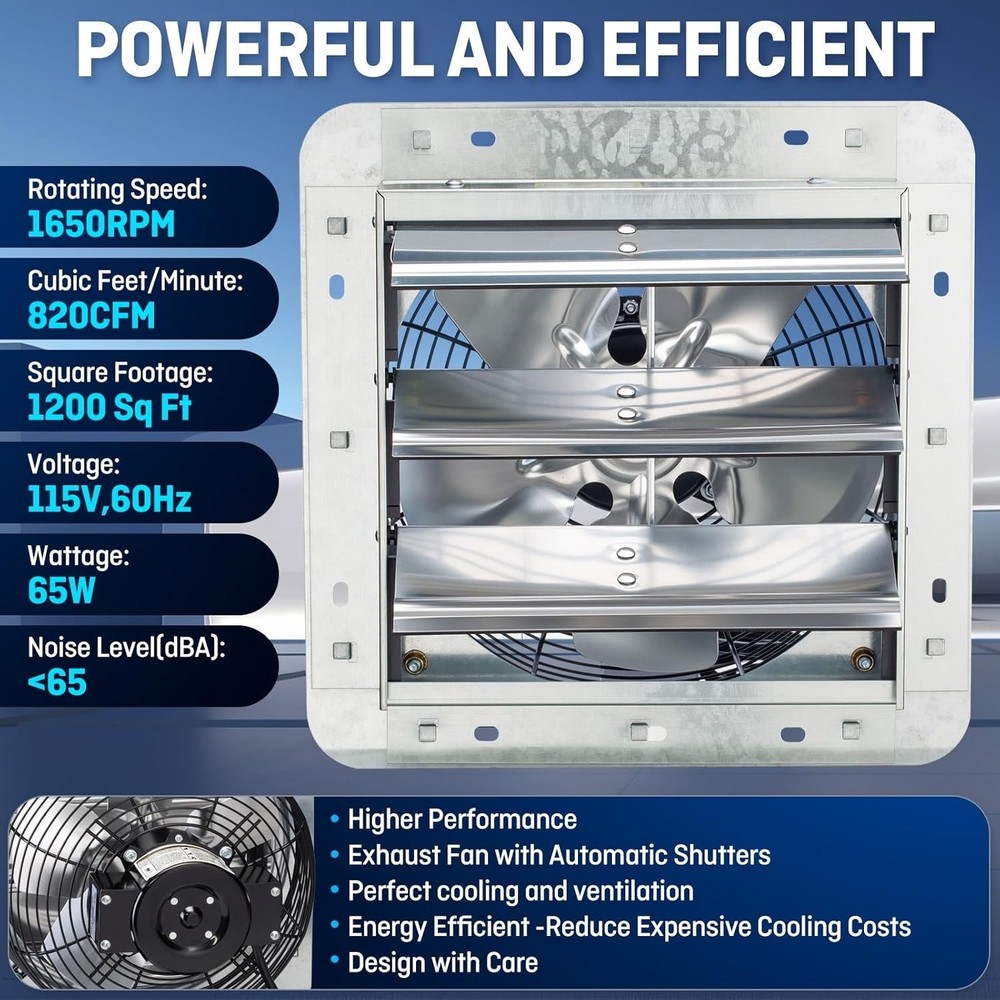 Industrial-Grade 10" Wall Exhaust Fan with Automatic Shutter & 1200 SQF Coverage