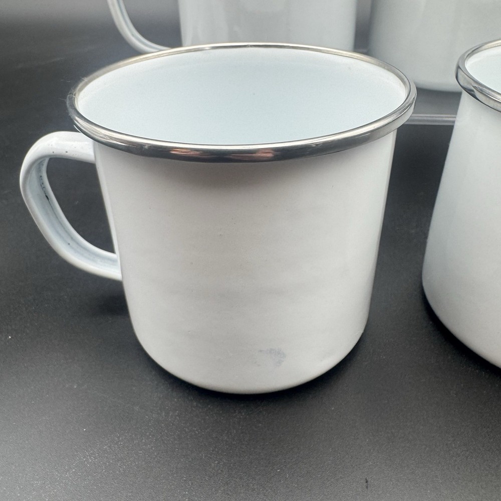 8pc White Enamelware Dinner Plates & Mugs Set Rustic Vintage Style China Made