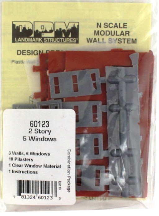 N Scale - 3 Two Story Walls with 6 Windows "Modular System" DPM-60123