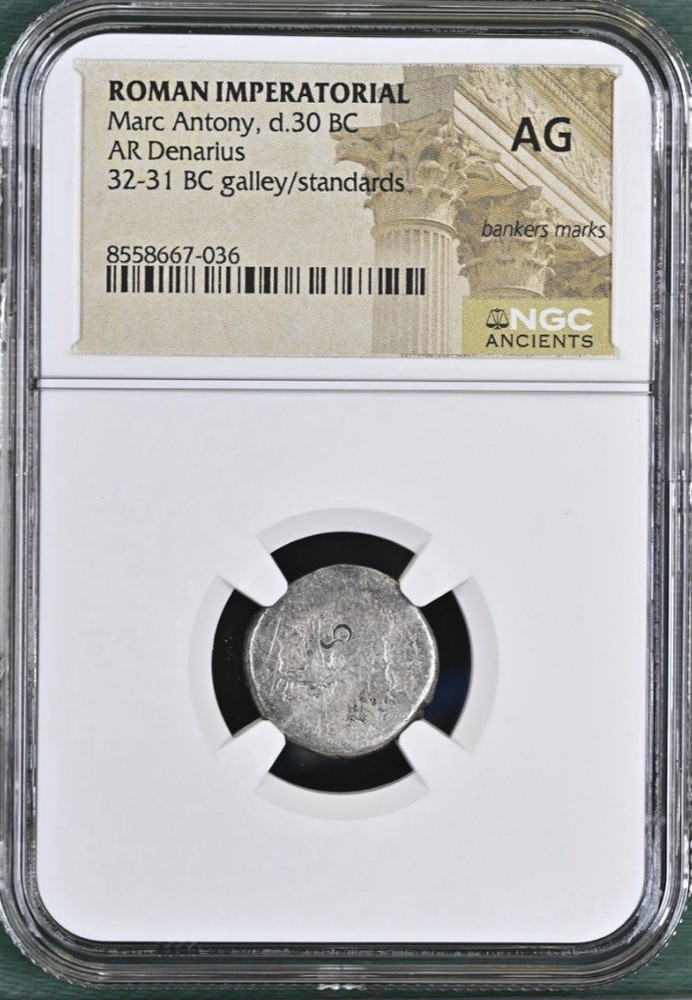 Marc Antony Silver Denarius 30BC Genuine Legionary Roman Imperatorial NGC Graded