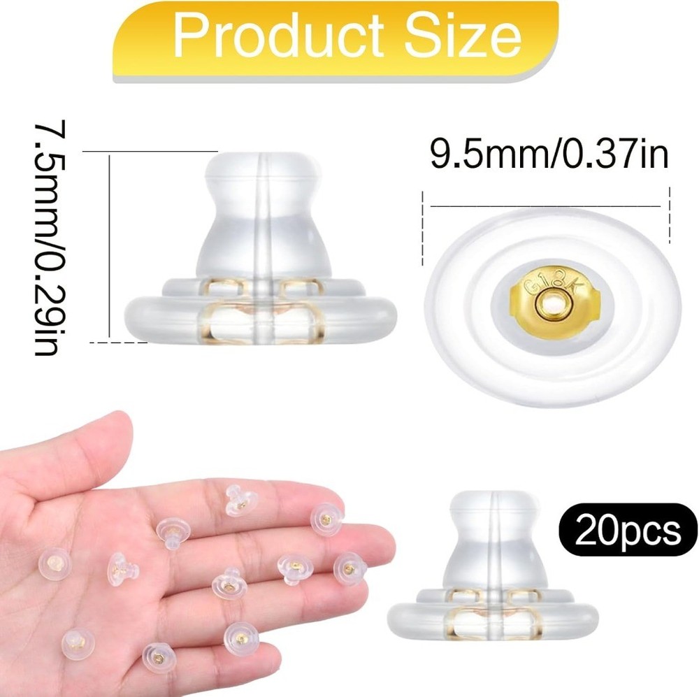 20PCS 18K Gold Earring Backs - Secure Lock for Studs/Droopy Ears, Hypoallergenic