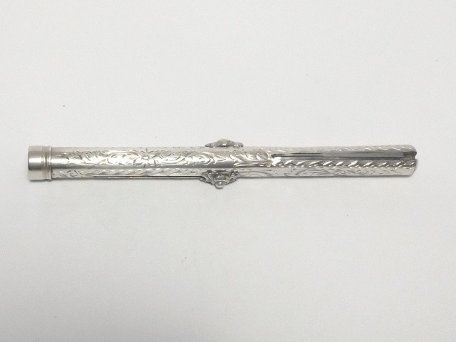 VICTORIAN COMBO STERLING SILVER PROPPELLING PENCIL DIP PEN, FOUNTAIN PEN, CUT ER