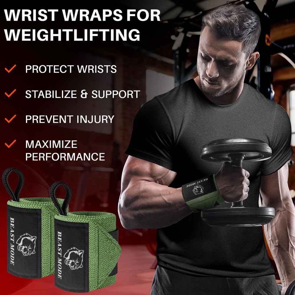 HeavyDuty Weightlifting Wrist Wraps with Thumb Loop for Powerlifting & Training
