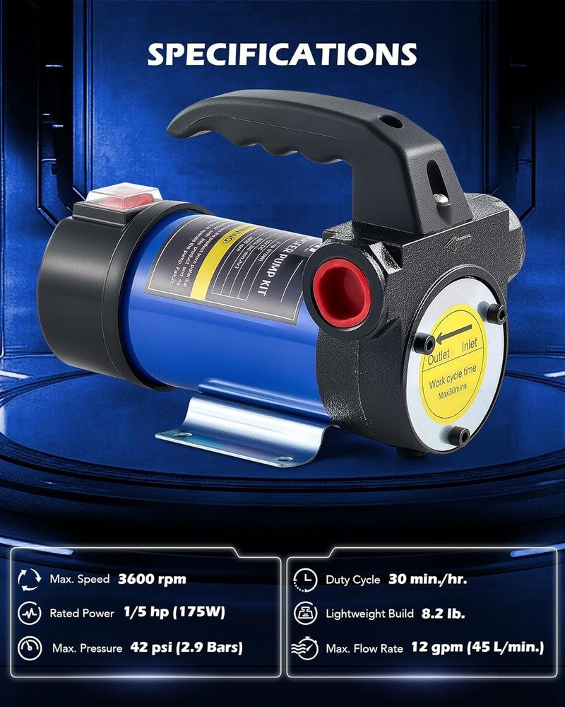 Compact Diesel Transfer Pump with Hoses & Adjustable Flow Control - 11.9 GPM