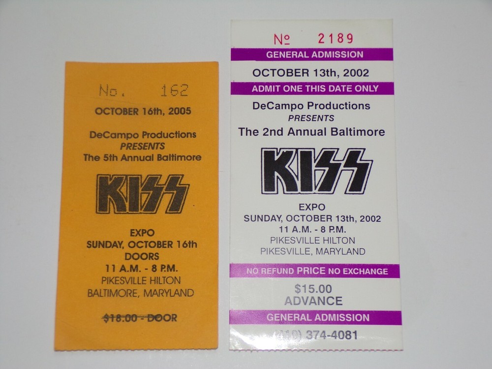 KISS Ticket Stub Baltimore Kiss Convention Expo 2pc Lot 2002 2005 Maryland
