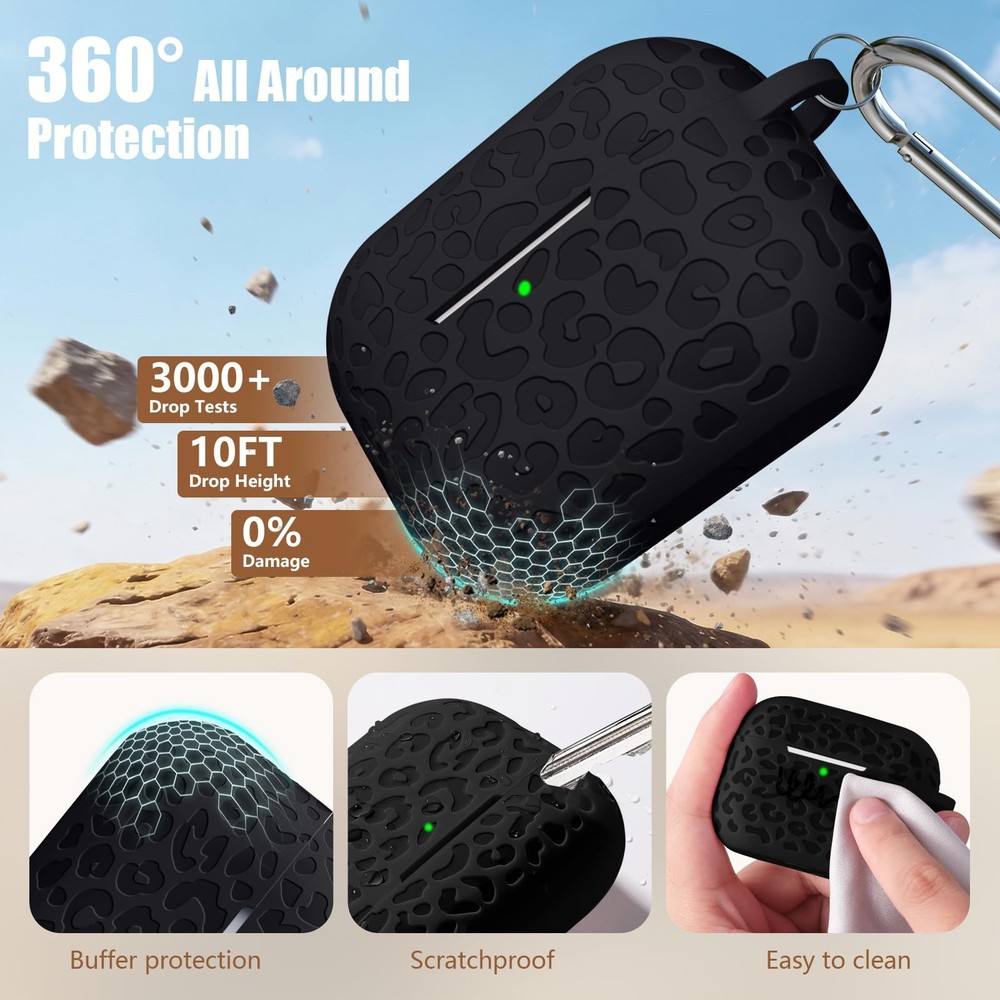 Leopard Engraved Compatible for AirPods Pro 3 Case Black