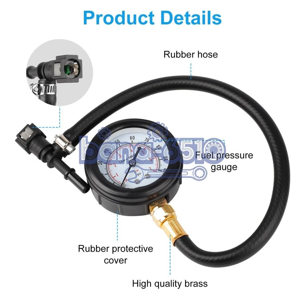 Fuel Injection Pressure Tester Injector Pump Gauge Kit with 3 Connectors 100 PSI