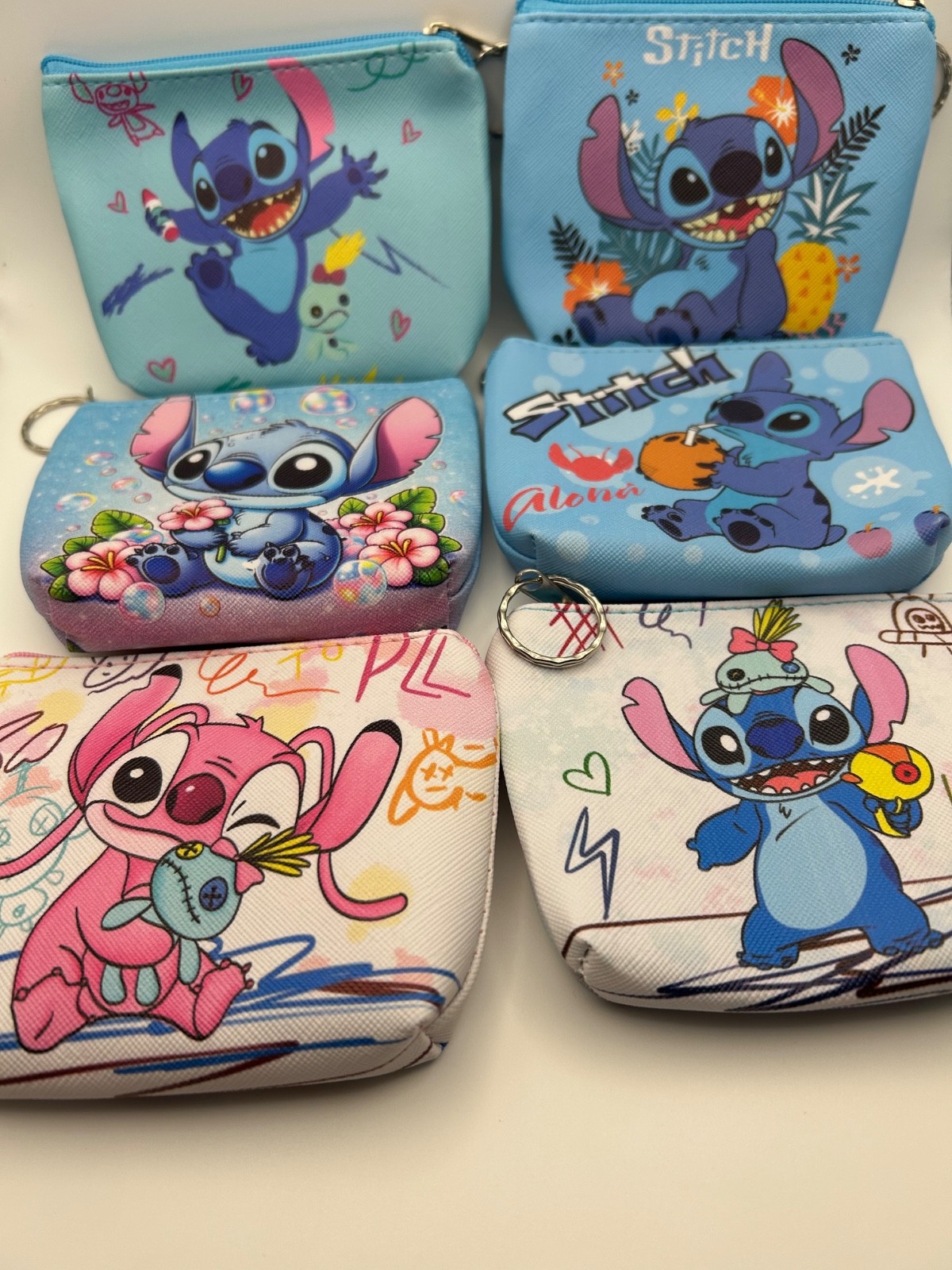 6 Piece Disney Stitch Mini Coin Purse Clutch Key Case Storage Bag Cartoon