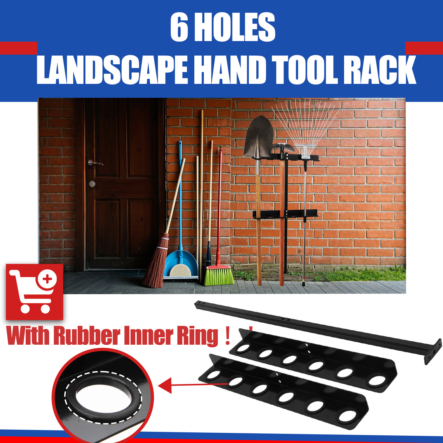 6 - Hole Trailer Shovel Holder – Fits Rakes, Pickaxes  and Straight-Handle Tools