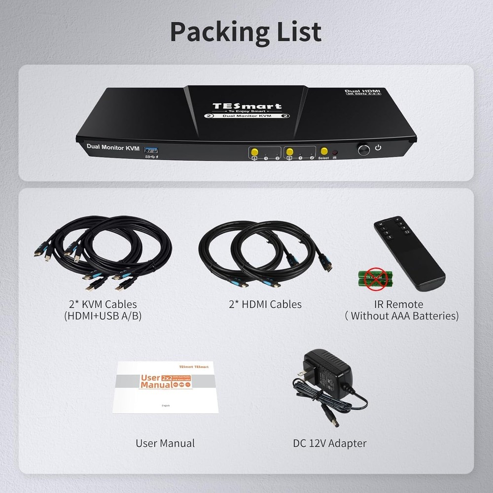 USB 3.0 HDMI KVM Switch 2 Monitors 2 Computers 4K@60Hz Extended Display EDID