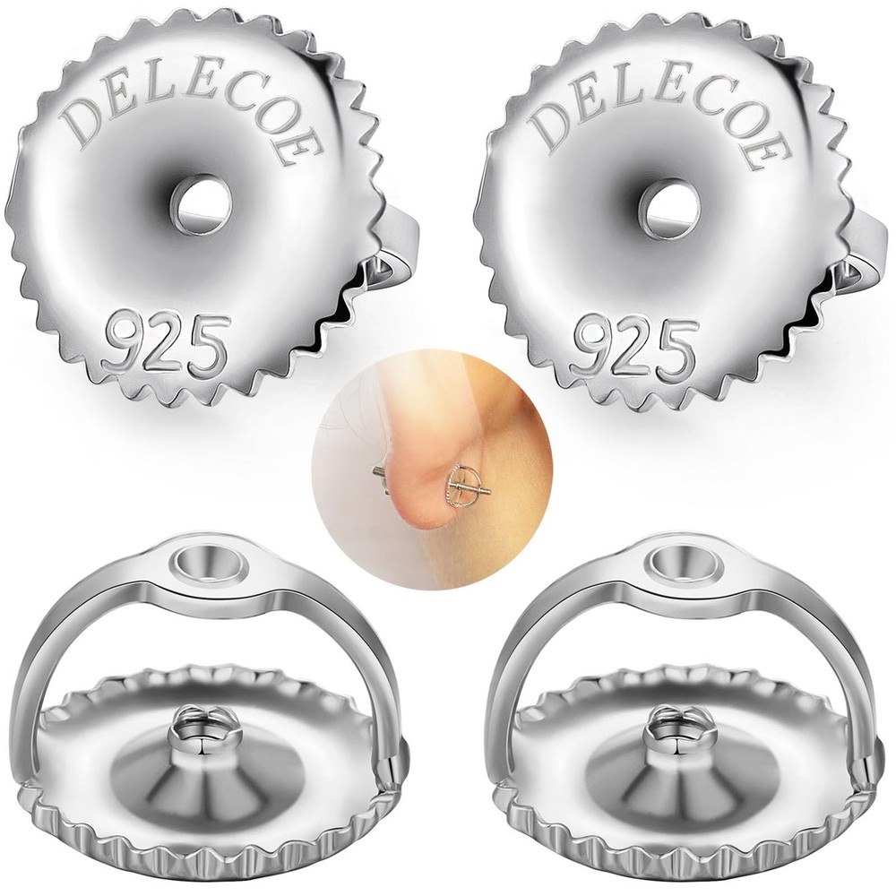 DELECOE 14K Gold Plated Secure Screw Earring Backs Replacement for Diamond Ea...