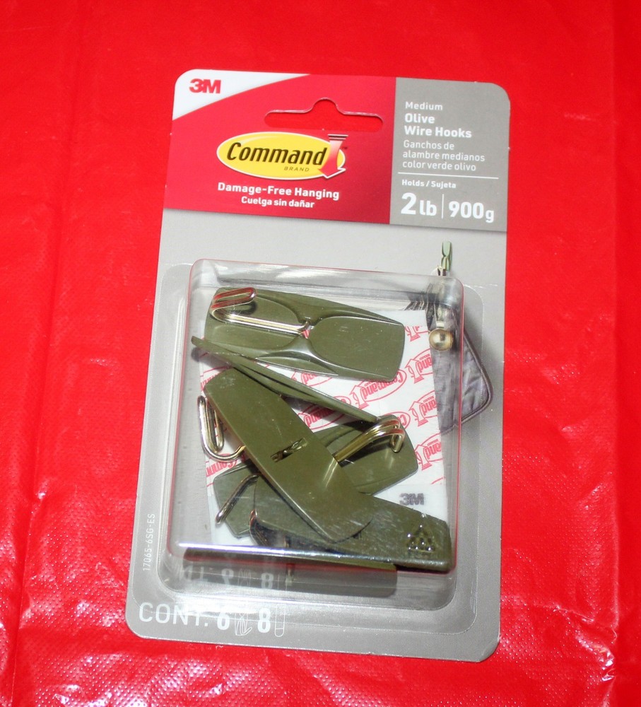 Command Medium Wire Hooks - Olive *NEW* 3M Holds 2 lbs