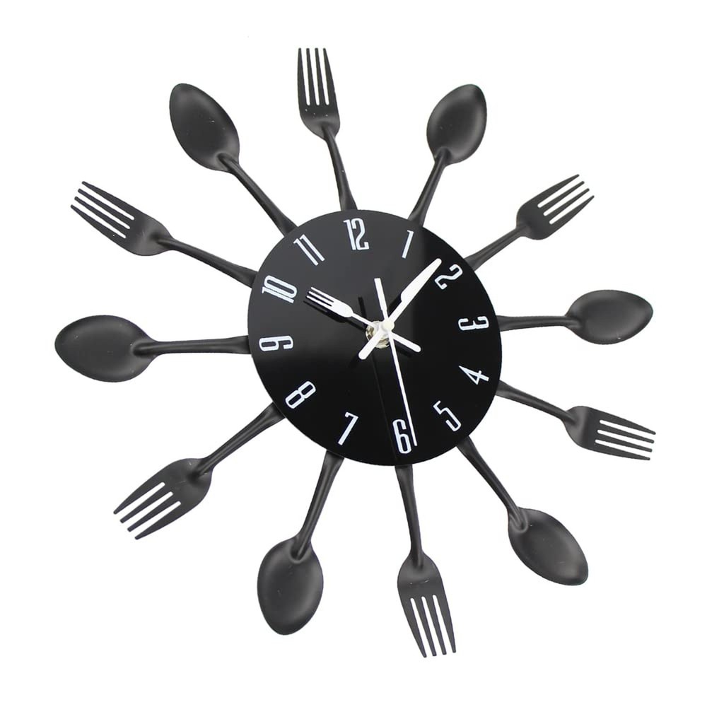 Timelike Kitchen Wall Clock, 3D Removable Modern Creative Cutlery Kitchen Spo...