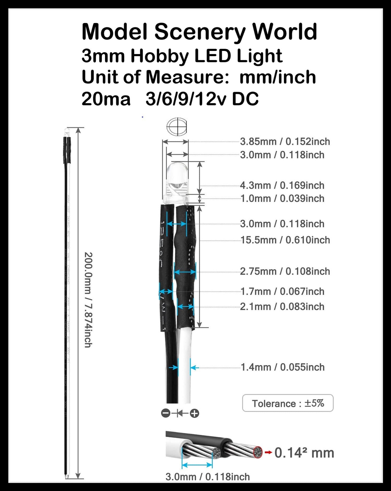 Blinking or Flashing Pre-Wired LEDs ~ 3-12 Volt DC ~ Diffused