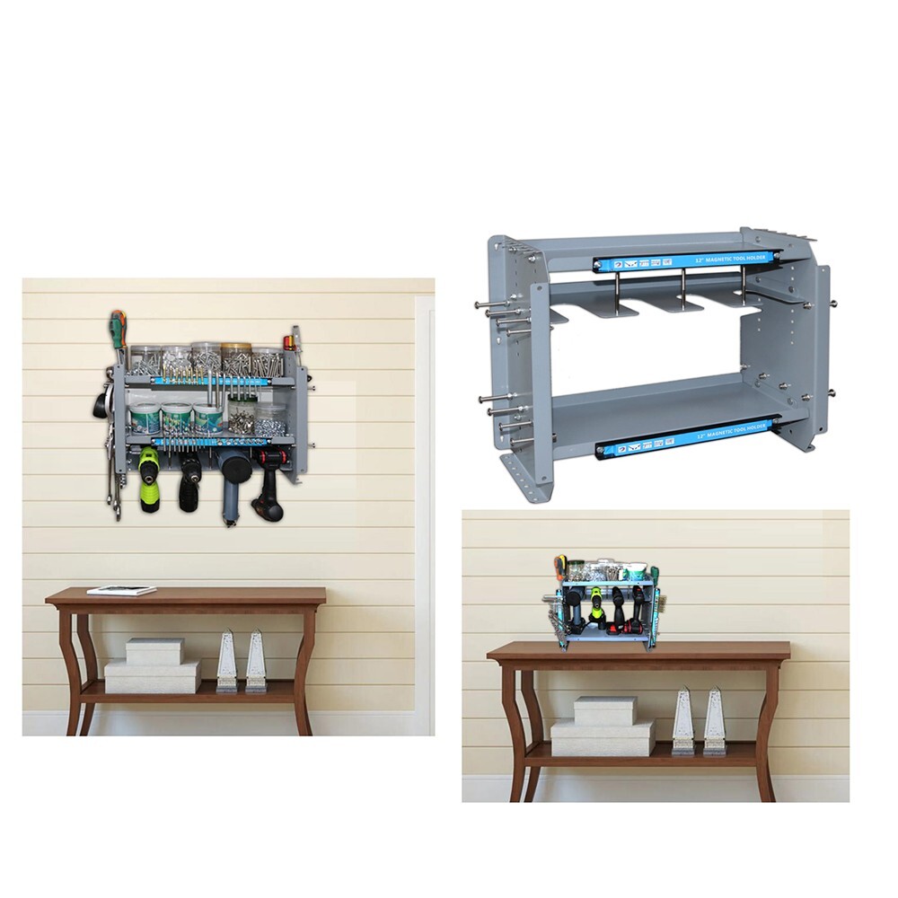 Multi-function Fixed Wall Type Three-layer Tool Rack w/12" Magnetic Strip 005821