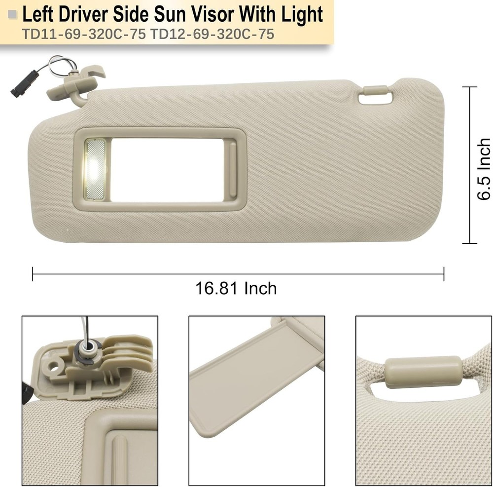 Mazda CX-9 2010-2015 Beige Driver Sun Visor Replacement, Easy Installation