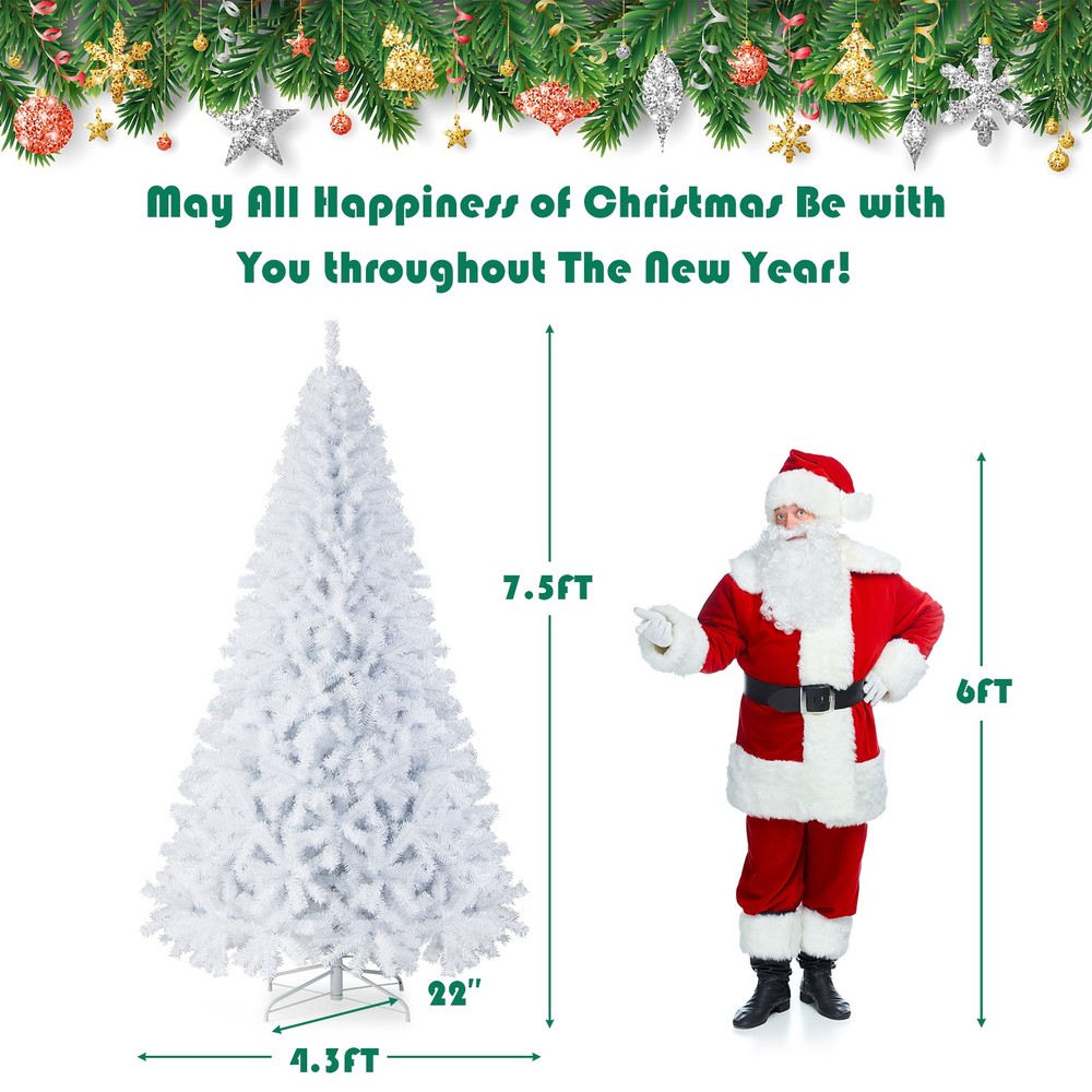 7.5ft White Christmas Tree Classic Pine Tree PVC Material Thicken Tips(White)