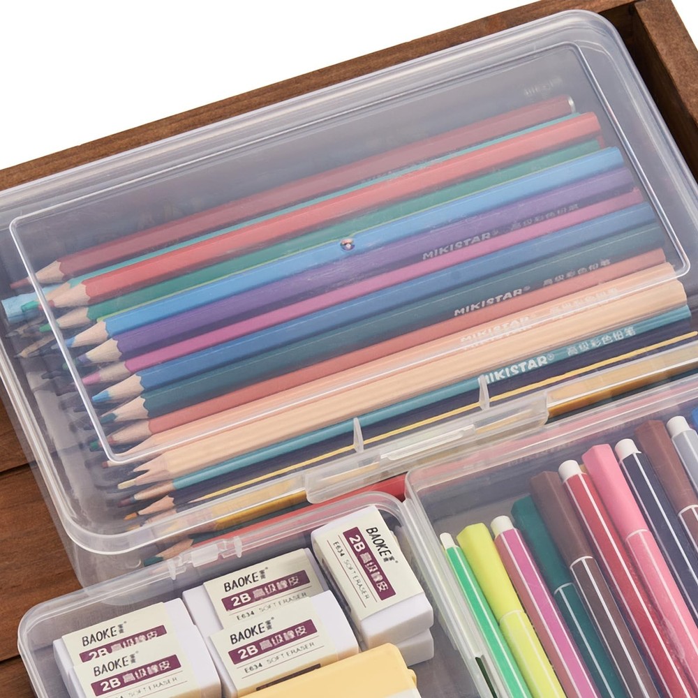 4 Pack Rectangular Clear Plastic Storage Containers Box with Hinged Lid for B...