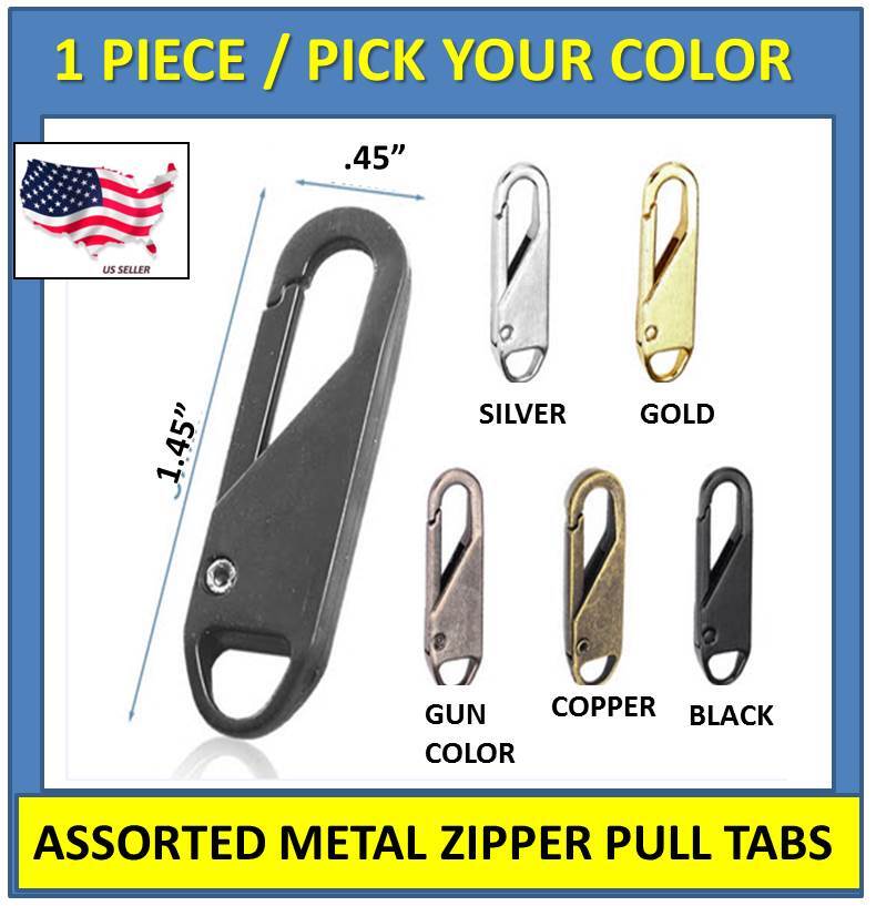 ONE (1) ZIPPER PULL REPLACEMENT EXTENDER PULL TAB 1.45" LONG STURDY - 5 COLORS