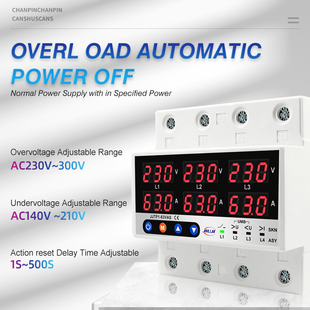 63A Three Phase Voltage&Current Protector w/ Automatic Off & Reset L0T9