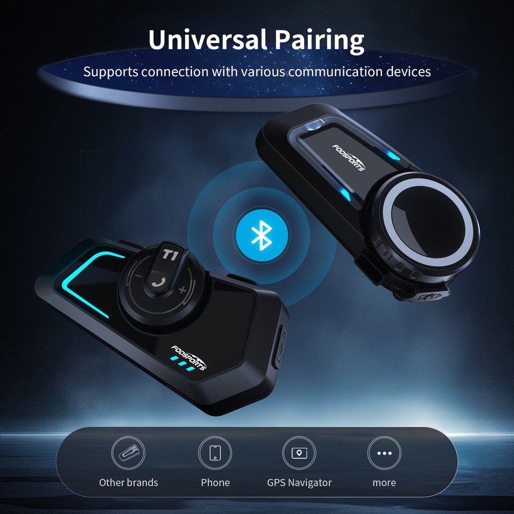 2X 1000M T1 Bluetooth Intercom Motorcycle Headset Helmet Intercom 2 Rider FM