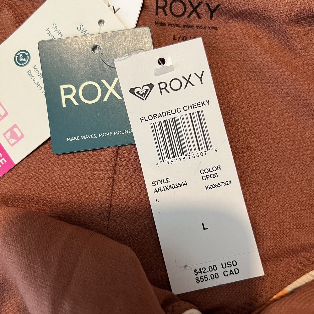 Roxy Floradelic Cheeky Bikini Bottom Size Large Brown NWT