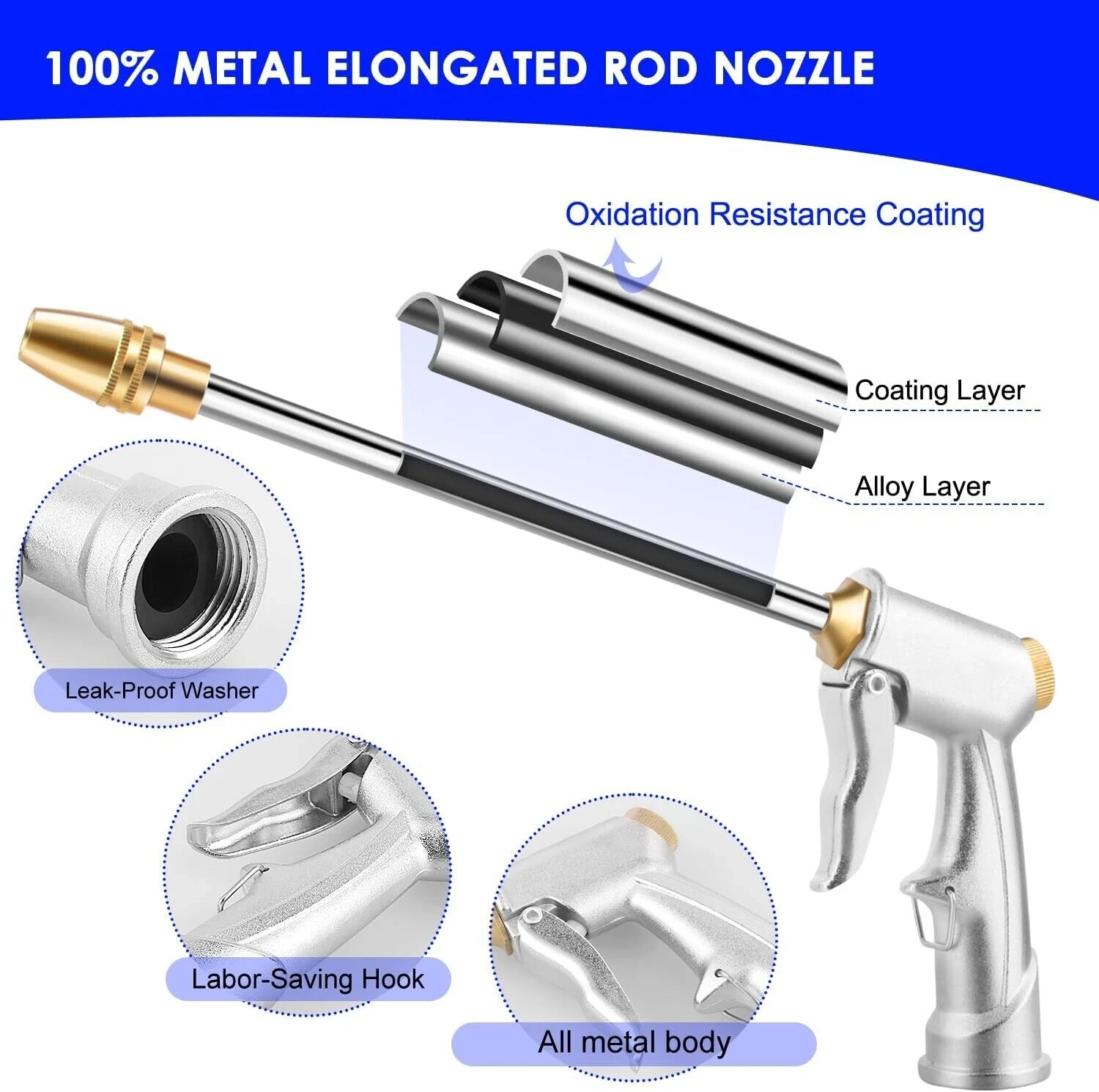 Garden Hose Nozzle High Pressure Metal Heavy Duty Water Hose Nozzle Sprayer Head