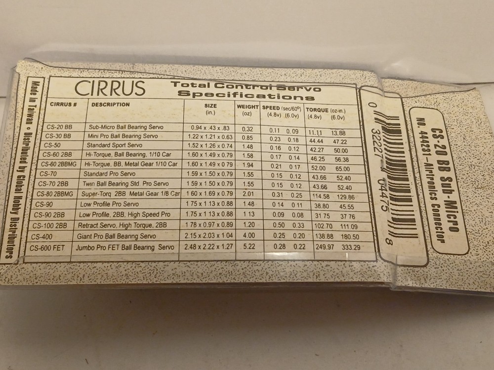 CIRRUS CS-20 BB Molecular Micro SERVOS AIRTRONICS Connector. 2 PACK