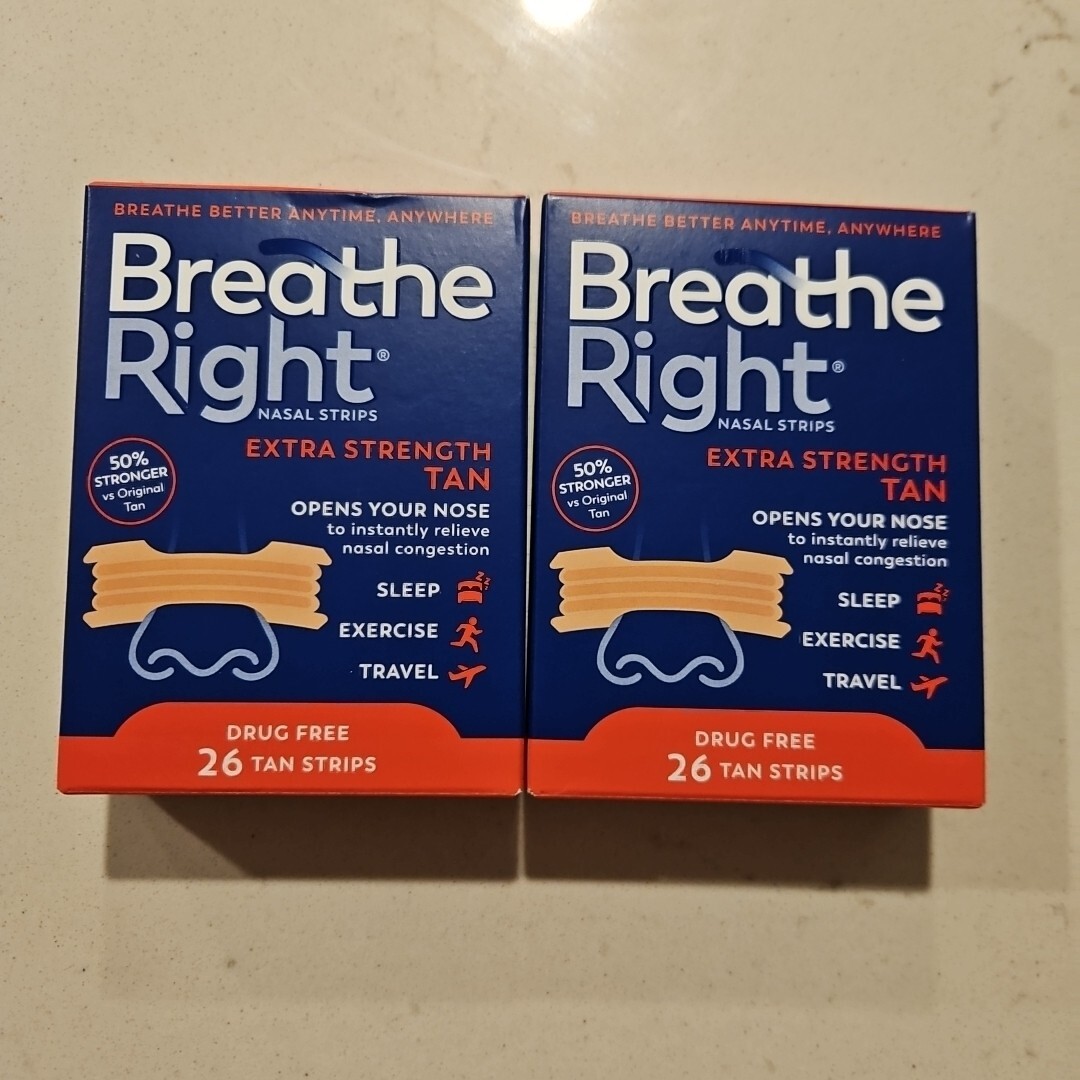 Breathe Right Extra Strength Nasal Strips Tan 26ct X2 Exp 2027+