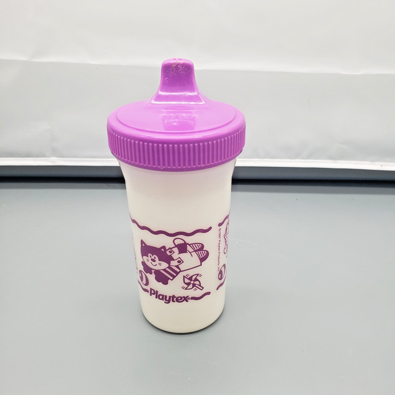 Playtex Vintage Purple Sippy Cup Purple With Cats 1990s Nostalgia Needs Valve