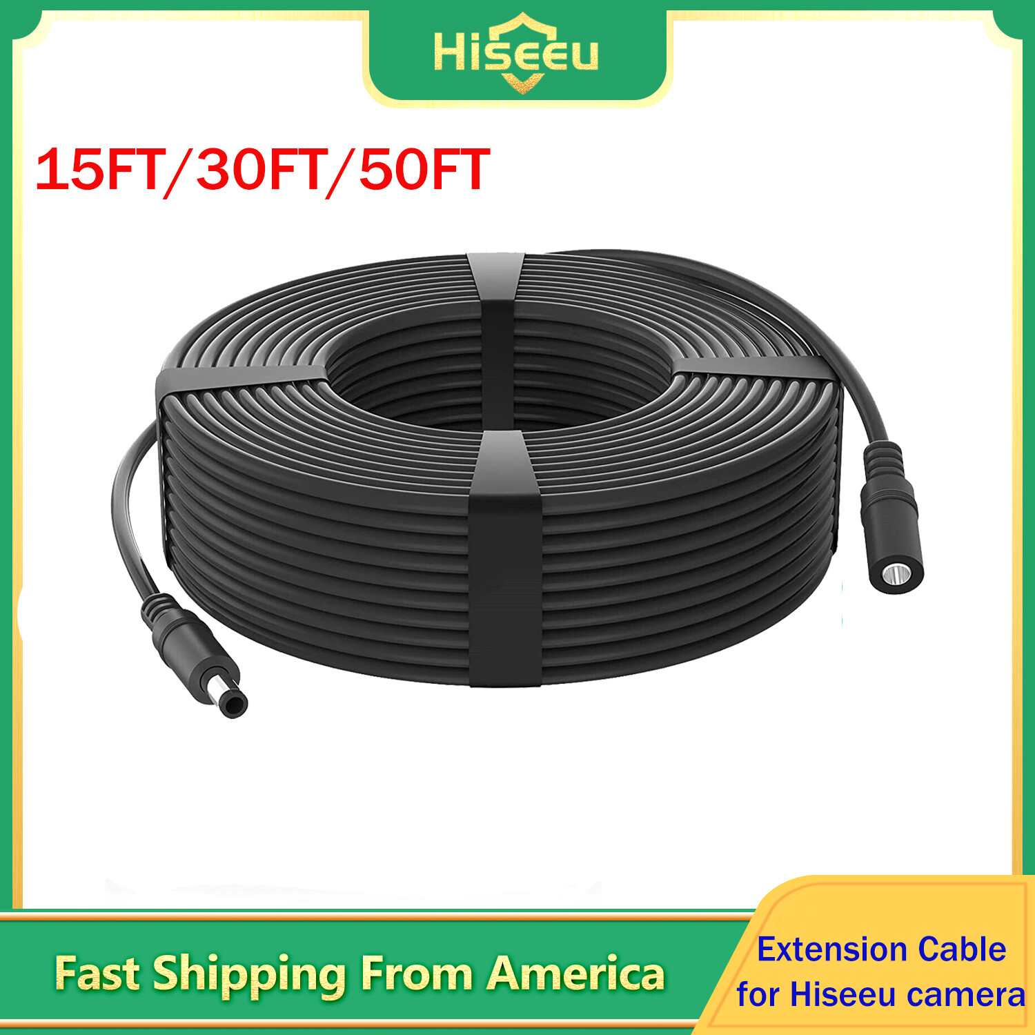 15/30/50ft 5.5mmx2.1mm 12V DC Power Extension Cable for Security CCTV Camera