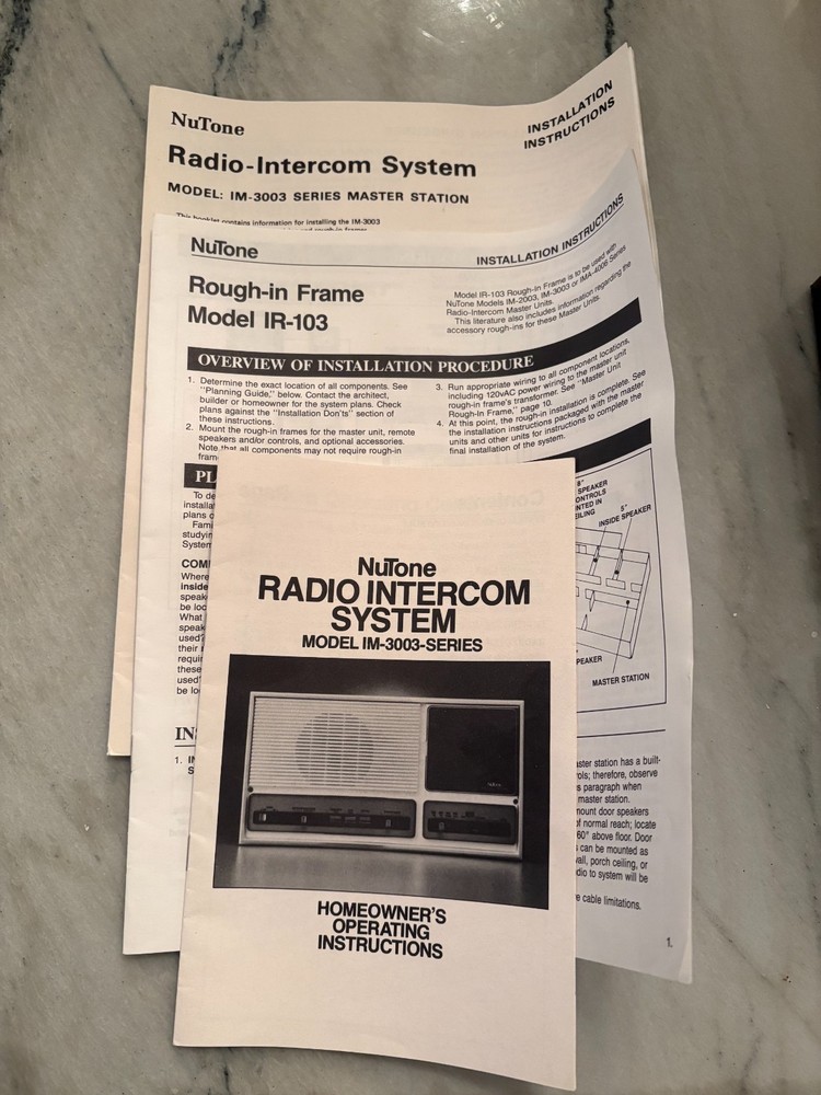 Nutone Master Intercom IM-3003 Off-White with In-Wall Housing/Brackets - Working