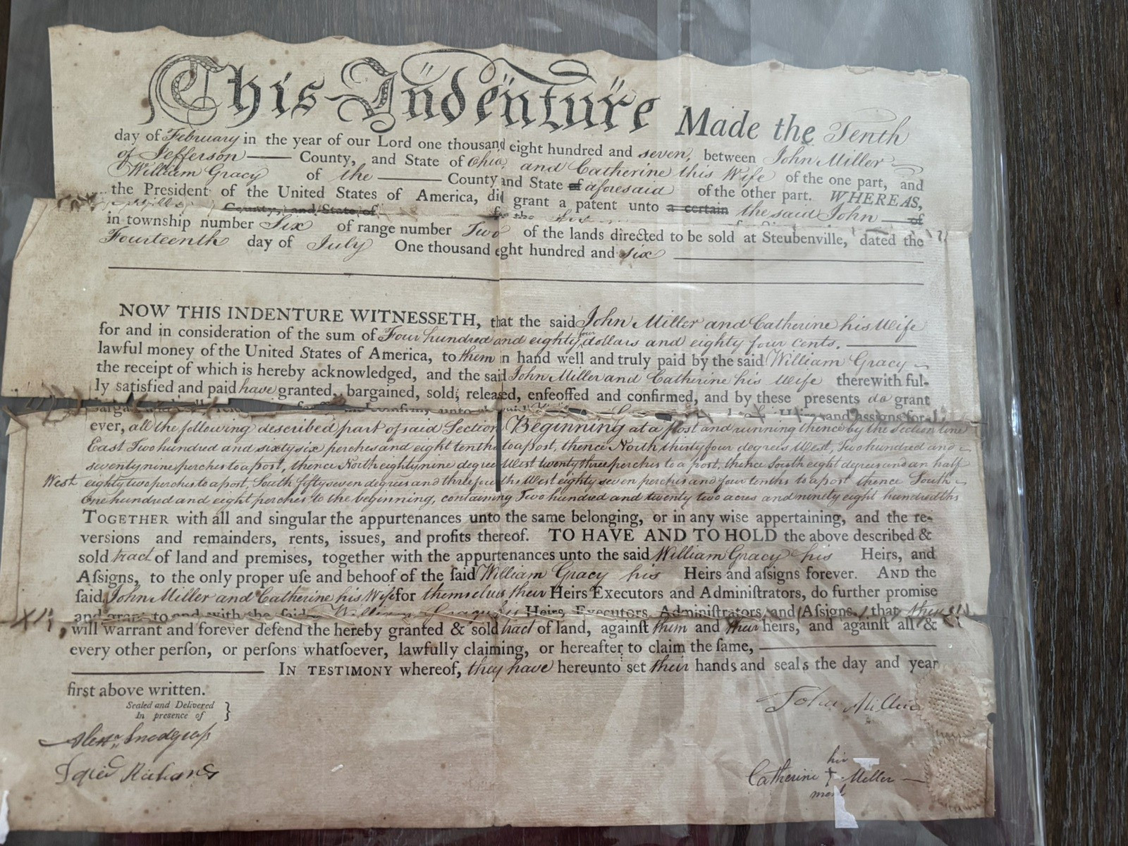 OHIO Document Indenture 1807 Jefferson County Steubenville Land Deed