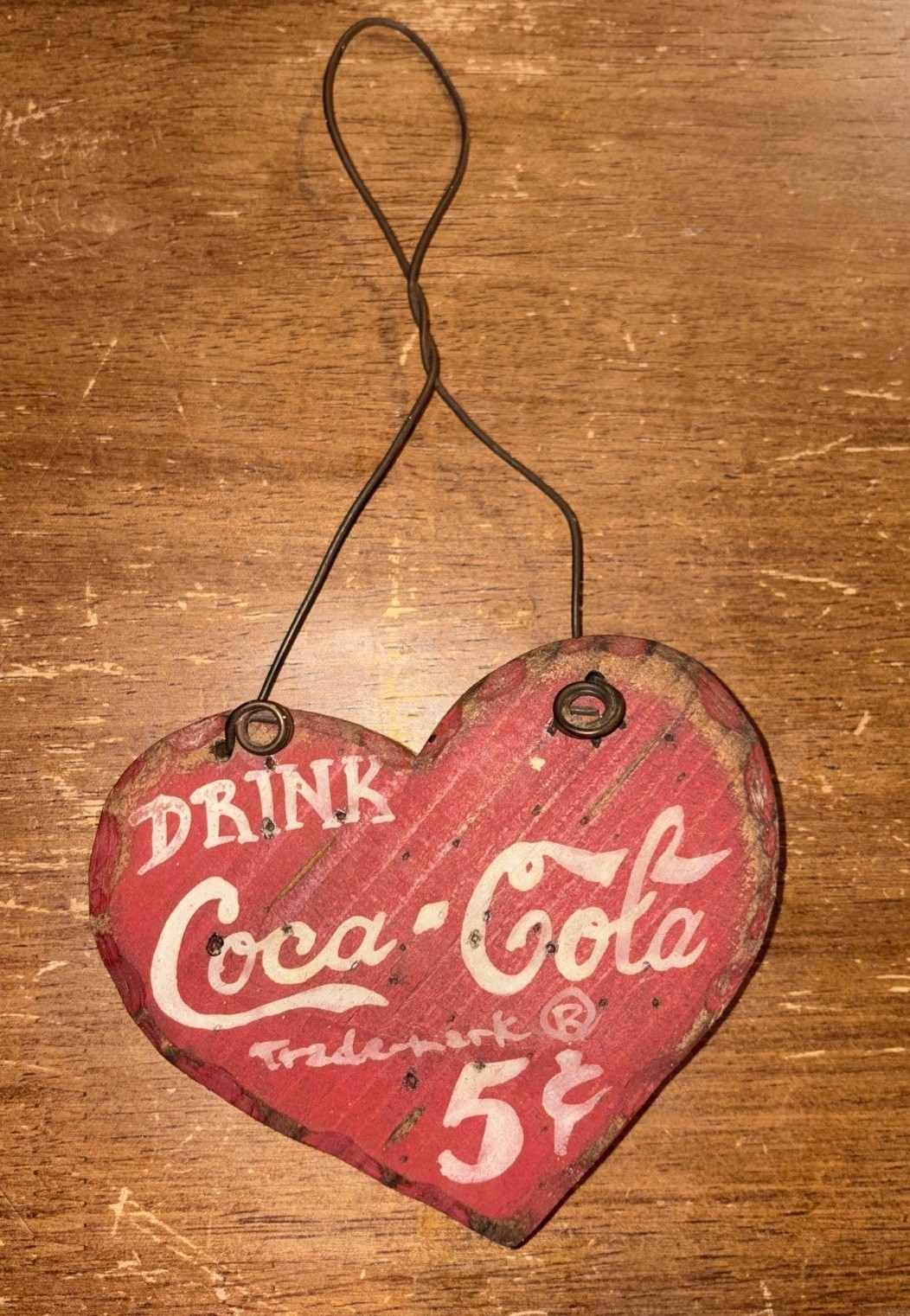 VTG Coca Cola Wooden Handcrafted Heart Shaped Sign Hanging Signed 1998 Handiman
