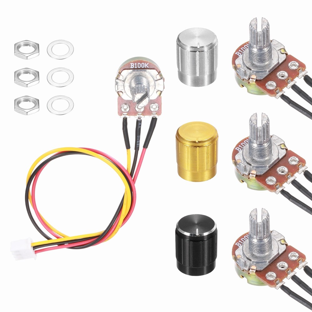 3Pcs WH-148 Potentiometer 3Pins B100K±20% Ohm Variable Resistor with 3 Knobs