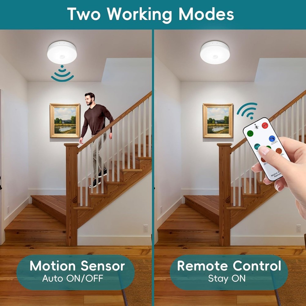 Rechargeable Motion Sensor Ceiling Light With Remote 7.4 Inch Wireless Ceiling L