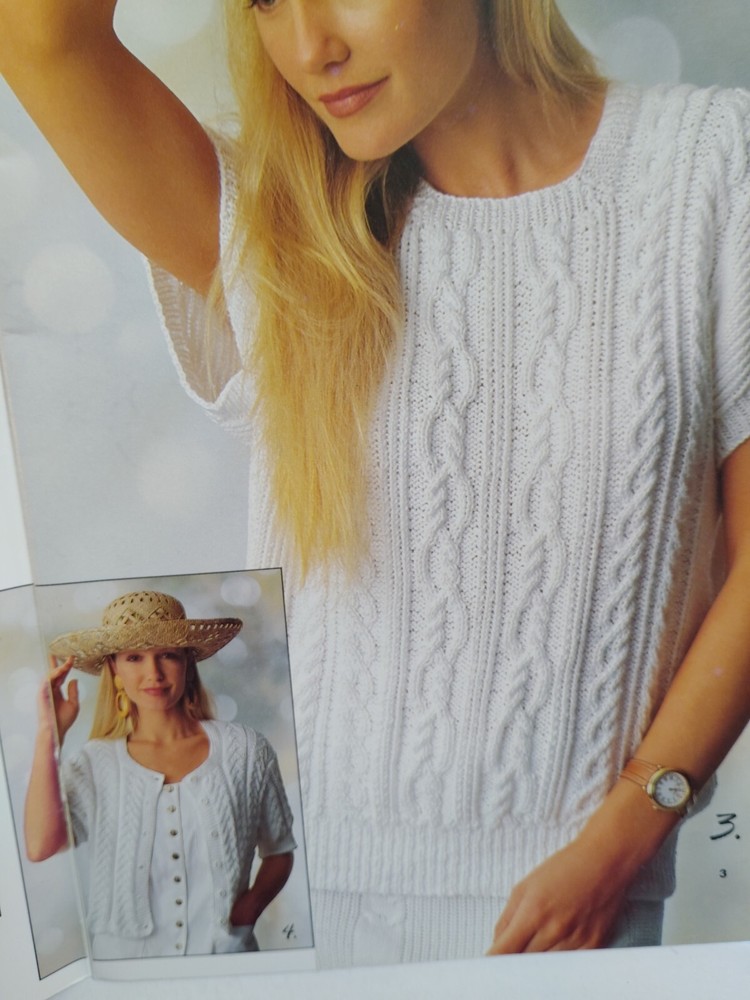 Patons Cotton 652 Knitting Leaflet Booklet Pattern VTG Sweater Pullover Cable