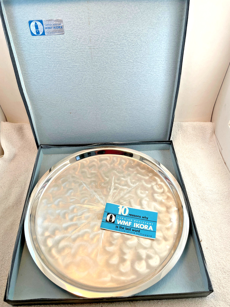 VTG 1970 WMF IKORA German Silver Plate Footed Tray Decor Serving Barware Tea 12"