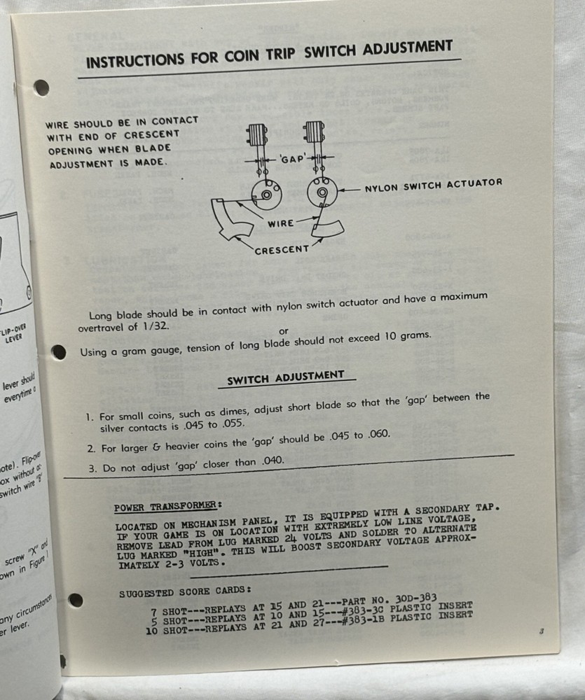 ORIGINAL-WILLIAMS-RINGER-INSTRUCTION MANUAL