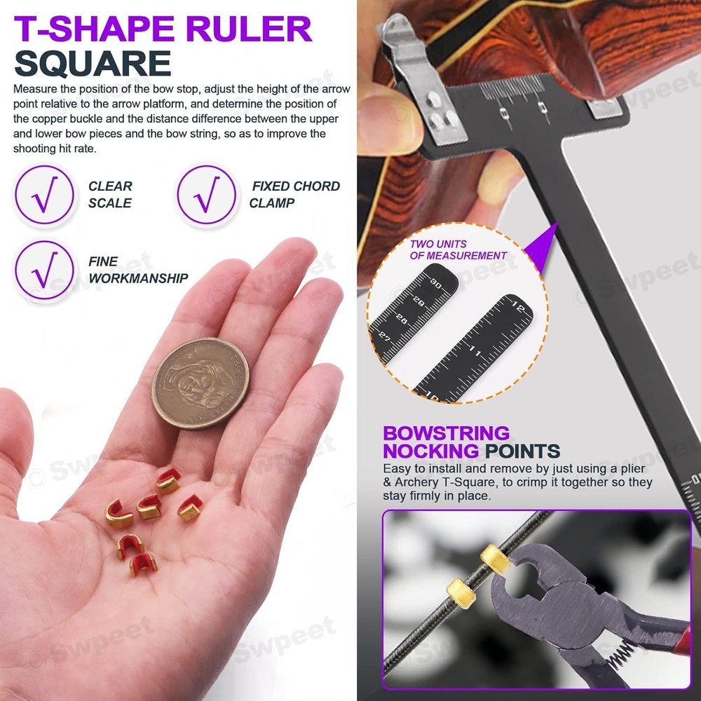 Swpeet 17Pcs Archery Bow String Tools Kit, Nocking Buckle Plier,...