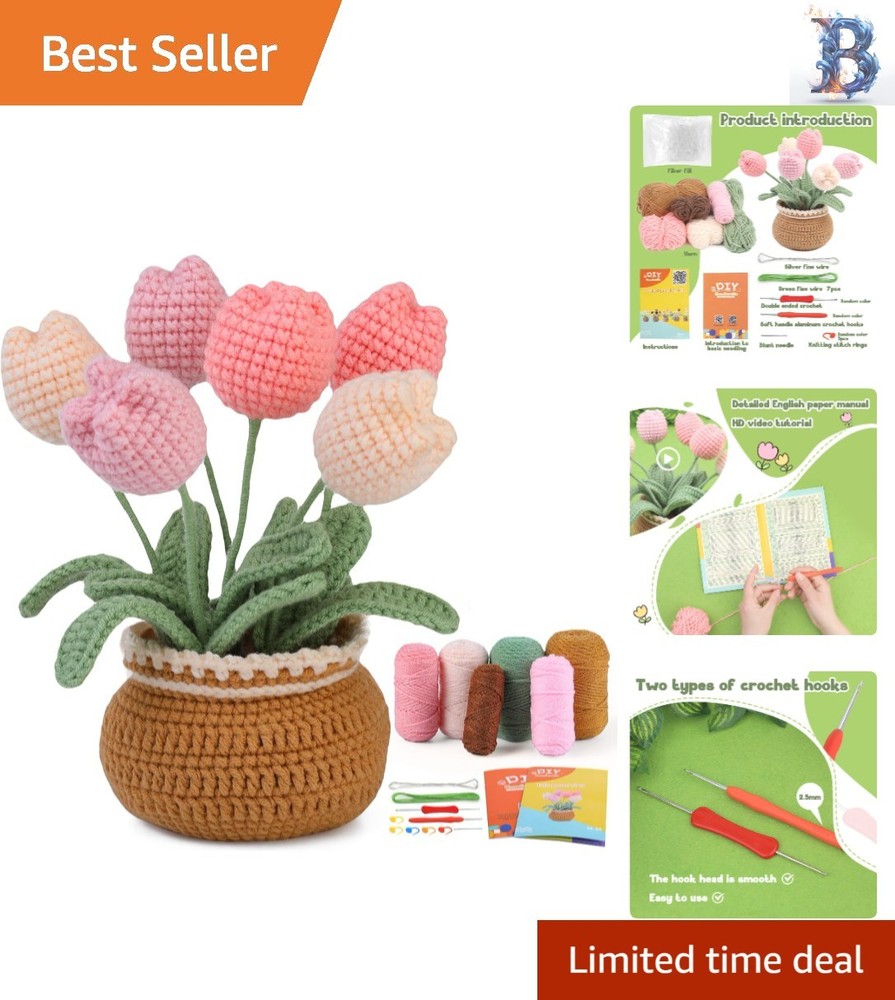 Tulia’s Tulip Crochet Kit: Complete Beginner Set with Video Tutorials & Yarn