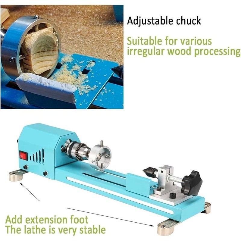 Mini Woodworking Lathe HSS Tools Adjustable Chuck Easy DIY Multi-purpose New